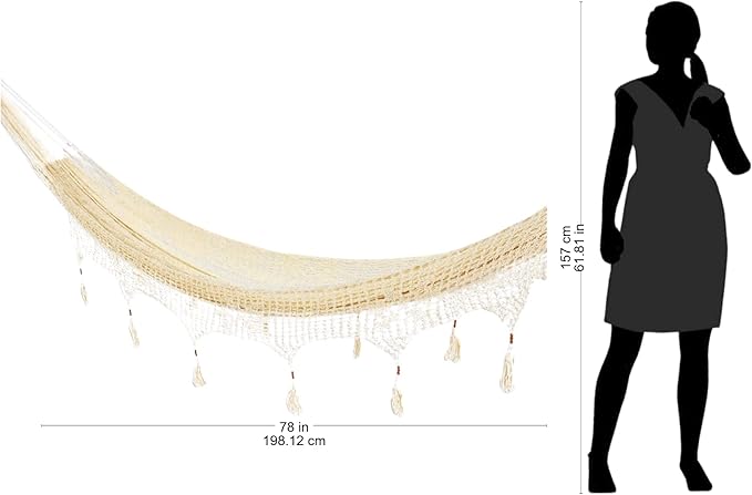 NOVICA Artisan Handmade Hammock Solid Rope with Tassels Triple Ivory Nylon Mexico Mayan Shabby Chic Beach Bonfire [Bed Size 78in L x 90in W Total Length 158in L] ' Caribbean Shores' Triple