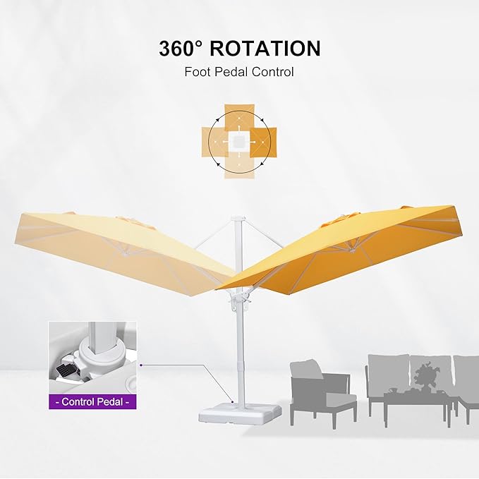 PURPLE LEAF 9 FT Patio Umbrella With Base White Cantilever Umbrella Square Outdoor Offset Umbrella Windproof with 360° Rotation for Garden Deck Pool, Yellow