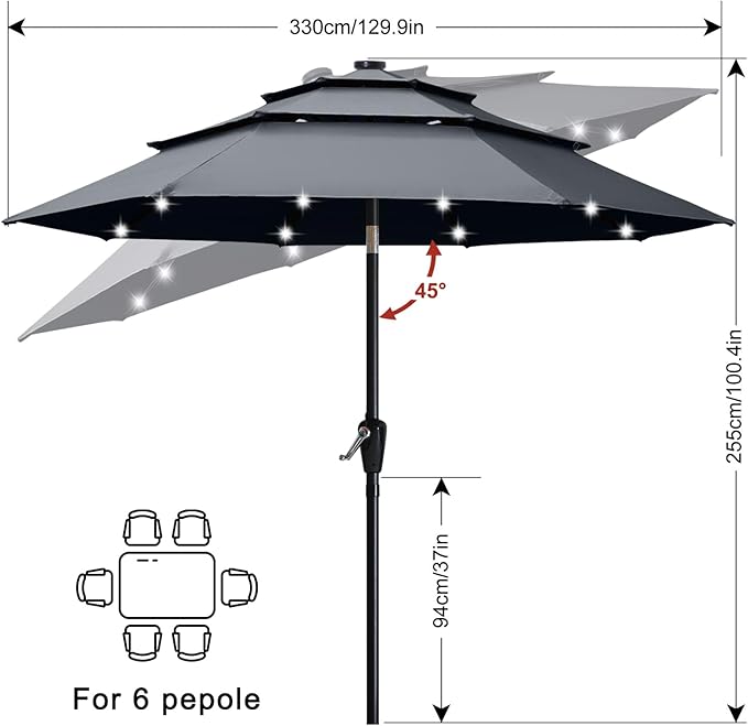 ABCCANOPY 3-Tiers 11FT Solar Patio Umbrella, Outdoor Umbrella with 32 LED Lights for for Deck, Pool, Garden, Backyard (Dark Gray)