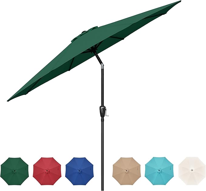 HealSmart 9ft Patio Umbrella with Push Button Tilt/Crank, Outdoor Table Market Yard Umbrella with 8 Sturdy Ribs for Garden, Backyard, Deck, Pool, Green