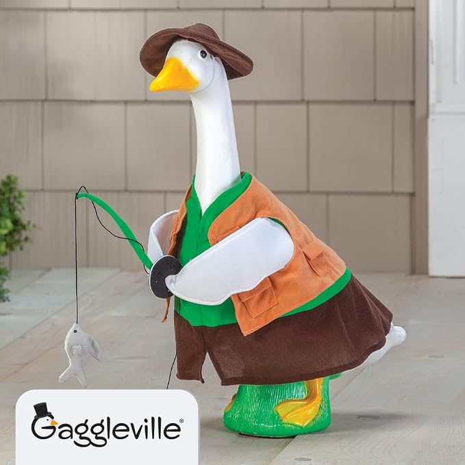 Gaggleville Fishing Goose Outfit, Fits Large 23" H Statue by Miles Kimball | Polyester