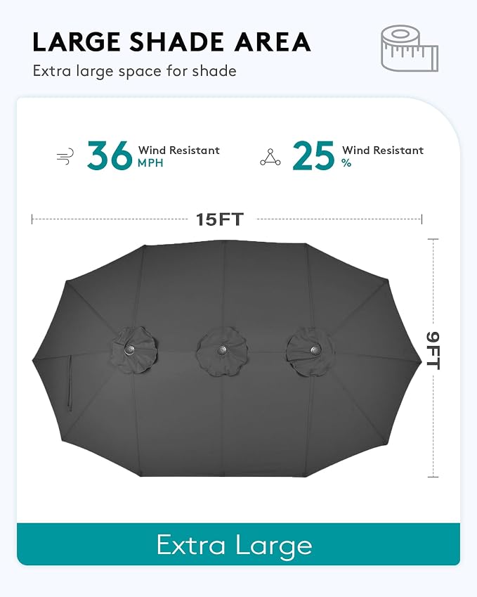 SERWALL 10-Piece Patio Dining Sets with 15FT Patio Umbrella, Grey | 60" - 83" Expandable Outdoor Dining Table and 8 HDPE Chairs, All Weather HDPE Outdoor Furniture Set
