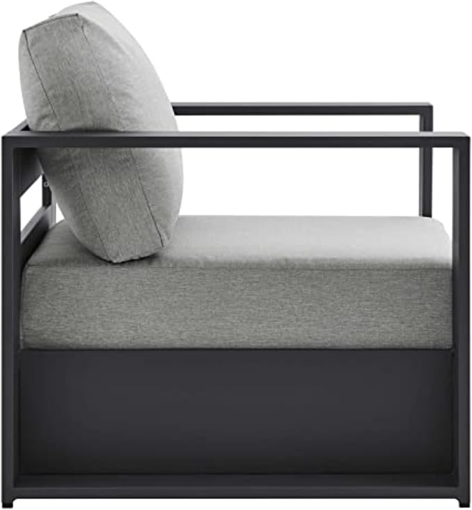 Modway 3-Piece Patio Set, Gray, Outdoor Furniture, Powder-Coated Aluminum Frame, Dense Foam Padding, Water & UV-Resistant Fabric