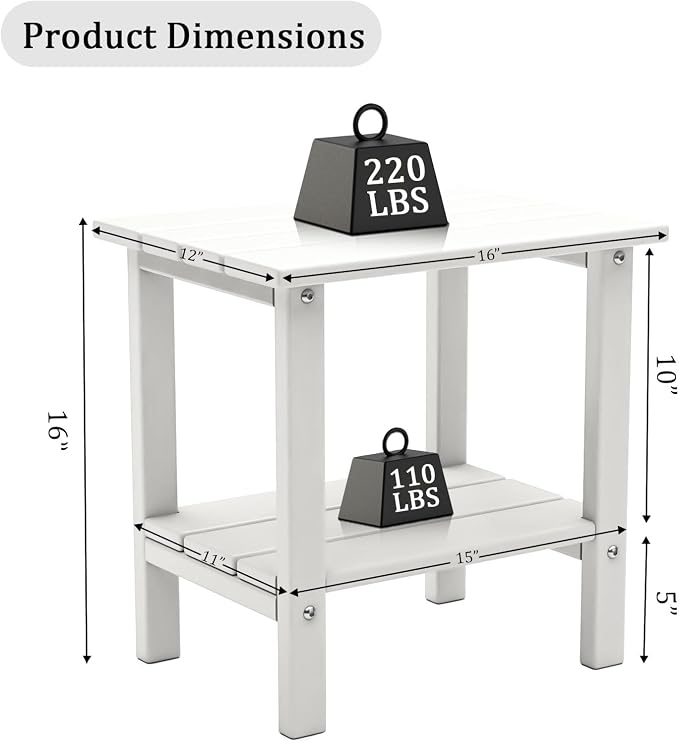 OTSUN Adirondack Outdoor Side Table, 16" HDPE Patio Side Table with Shelf, Weather Resistant Easy Maintenance for Backyard Pool Porch Garden & Lawn