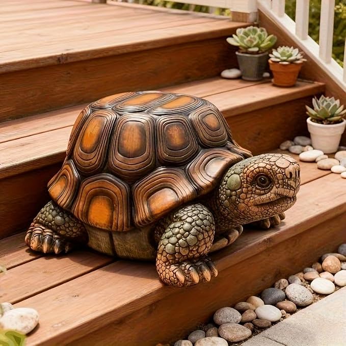 18" Large Turtle Garden Statue, Brown | Realistic Resin Tortoise Sculpture, Outdoor Patio, Lawn & Yard Decor, Patio Seat, Simulated Art Piece