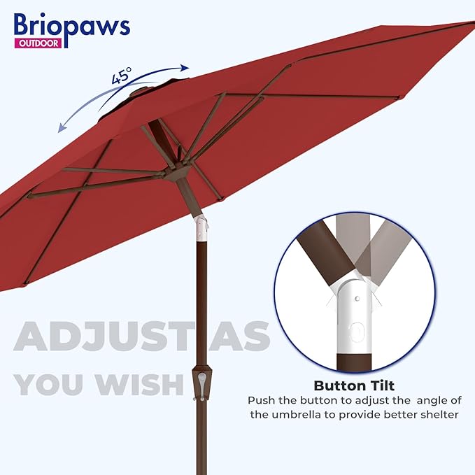 BRIOPAWS 9FT Patio Umbrella with Base Included | Outdoor Table Umbrellas | Push Button Tilt & Crank | 8 Sturdy Fiberglass Ribs | Waterproof | Heavy Duty for Garden Lawn DeckBackyard & Pool