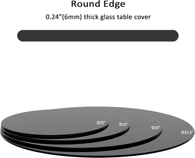 36 inch Round Glass Table Top - Black Tempered Glass Surface Protector - Safe 1/4" Thick Round Edge - Useful for Replacement,Dining Table, Patio, Coffee and End Table,Indoor & Outdoor