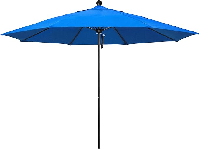 California Umbrella 11Ft Commercial Grade Market Umbrella, Pulley Lift, Aluminum/Fiberglass, 2mm pole wall, Black Frame, Solution Dyed Royal Blue Fabric