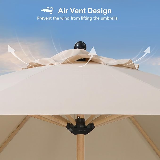 PURPLE LEAF 11 Feet Patio Umbrella with Base Outdoor Umbrella Round Market Umbrella with Crank & 8 Ribs Commercial Aluminum Table Umbrella for Outdoor Garden, Beige