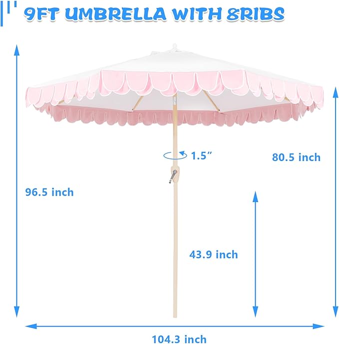 9Ft Elegant Valance Patio Umbrella, Outdoor Umbrellas for Patio with Auto-Tilt and Crank Systerm, Table Umbrella for Outdoors, Poolside,Beach, Backyard