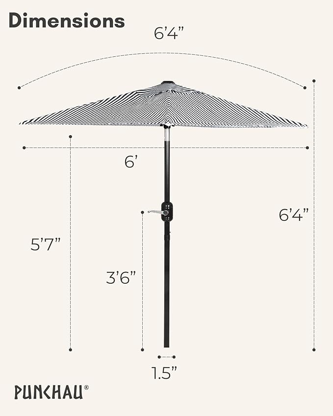 6 Ft Outdoor Patio Umbrella - Outdoor Umbrella for Patio, Pool, Table, Garden, Deck, & Beach - Easy Open/Close Crank and Push Button Tilt Adjustment - Black & White Striped Market Umbrellas