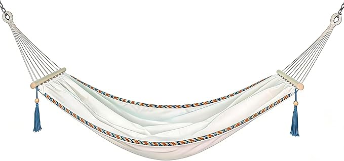 Hammock with Curved Spreader Bar, Protable Patio Hammock with Tassels, Hammock for Camping, Backyard, Balcony, Outdoor＆Indoor, Max 400LBS (59''*79'') (A)