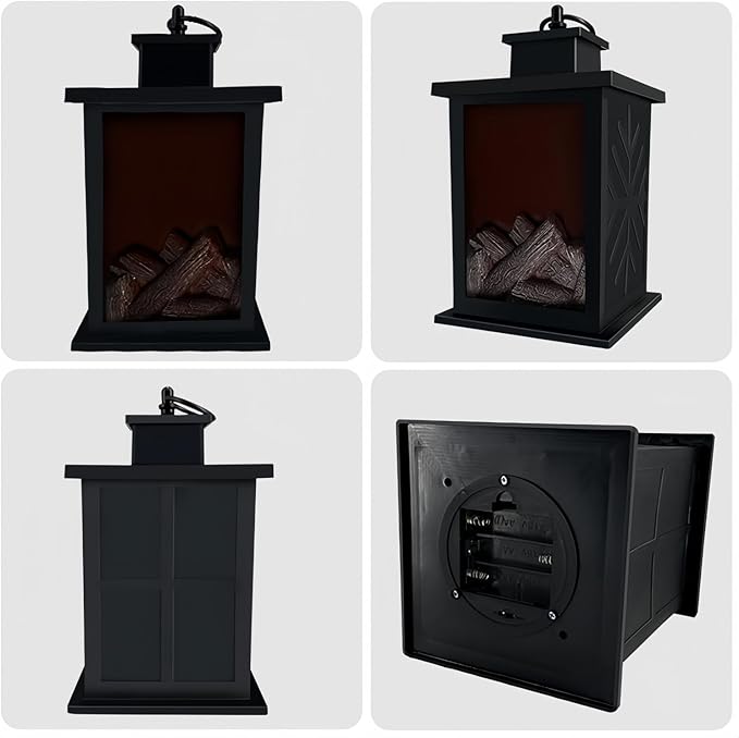 Simulated LED Fireplace Lantern Battery Powered Flameless Light with Simulation Flame Table Decorative Lamp Mini Fireplace Ornament for Cozy Home Decor Free Standing Electric Log Burner