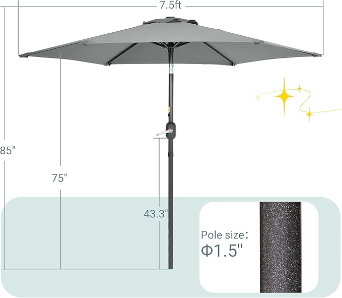 7.5ft Outdoor Umbrella Patio Umbrella,2-Year-Non-Fading,Table Market Patio Umbrella with Push Button Tilt and Crank,for Pool, Deck, Garden,Backyard