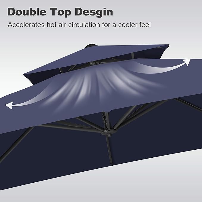 FLAME&SHADE 10 X 10 FT Cantilever Patio Umbrella - Large Square Offset Umbrella Outdoor Patio with 360-Degree Rotation and 3-Year Fade Resistance Fabric for Deck Pool Backyard Garden (Navy Blue)