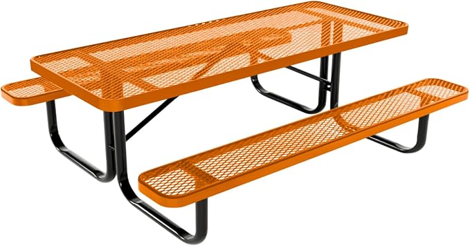 COATEDOUTDOORFURNITURE Heavy-Duty Portable Outdoor Kids Table, Expanded Metal Kids Picnic Table, Commercial-Grade Picnic Table, Made in America (6ft Rectangular, Childrens, Textured Orange)