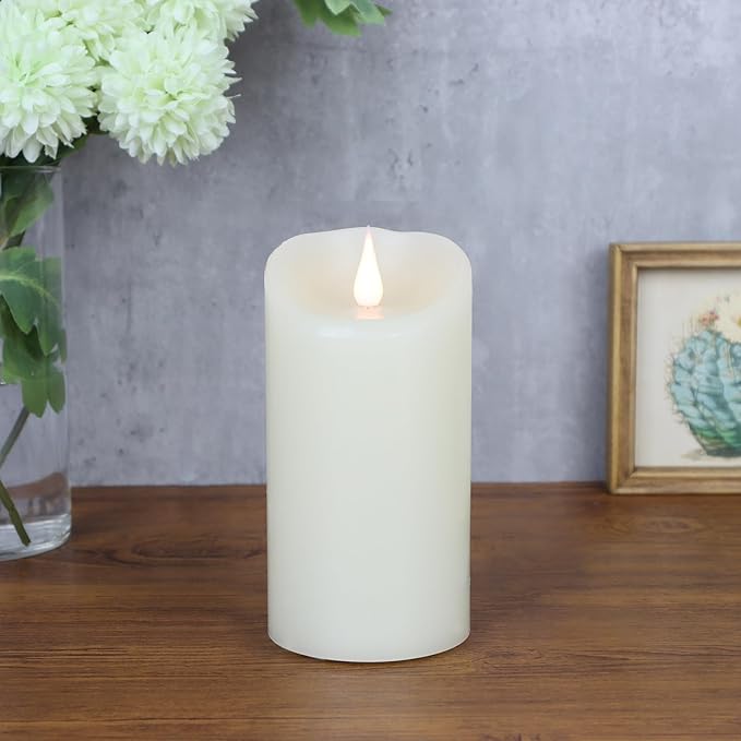 TECHLONG Flameless Candles Flickering 3D Moving Flame, Last 1000+ Hours Battery Operated Candles with Timer, Ivory Real Wax Electric LED Pillar Candles for Home Wedding Decoration | 3" x 6"