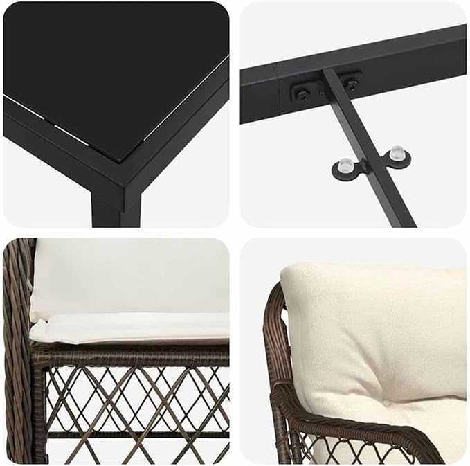 Afuera Living 7-Piece Poly Rattan Patio Dining Set, Black Finish with Cushions, Powder-Coated Steel Frame, Tempered Glass Tabletop, Weather-Resistant Outdoor Fabric, Seating for 6, Ideal for Garden