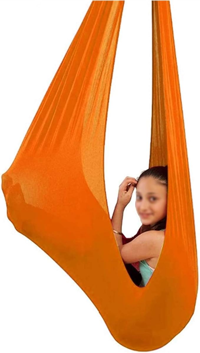 Sensory Swing Adjustable Yoga Snuggle Swing Indoor Therapy Cuddle Hammock Hanging Chair Ideal For Children Or Adults With Special Needs Autism ADHD Aspergers ( Color : Orange , Size : 150 x 280 cm )