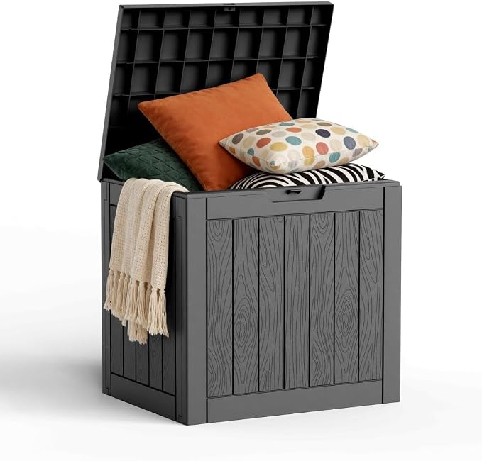 30 Gallon Outdoor Storage Box with Weather Resistant Resin Construction for Deck Patio and Backyard Use