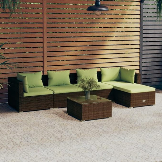 6 Piece Patio Lounge Set with CushionsOutdoor Dining Chairs,Patio Furniture Set,Outdoor Sectional Sofa,Patio Conversation Seat,Outdoor Seating,Modern Style,for Garden,Backyard, Poly Rattan Brown