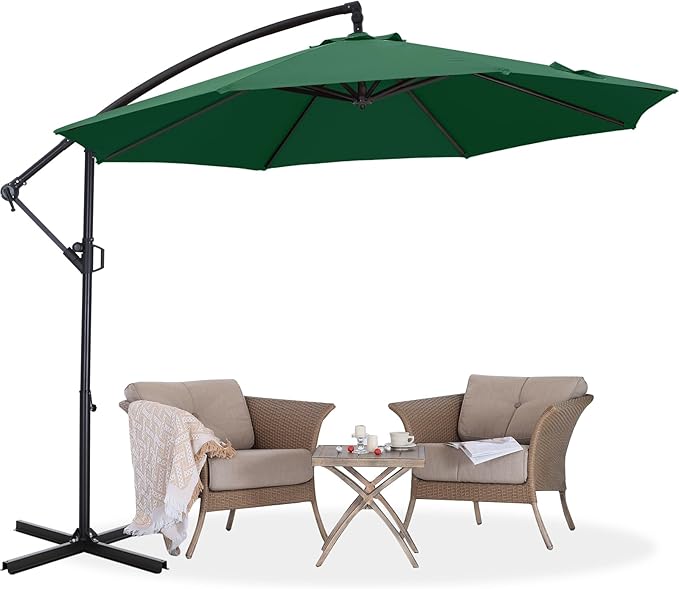 ABCCANOPY 10FT Cantilever Patio Umbrella with base included, 360° Rotation Outdoor Offset Umbrella for Backyard, Deck, Poolside (Green)