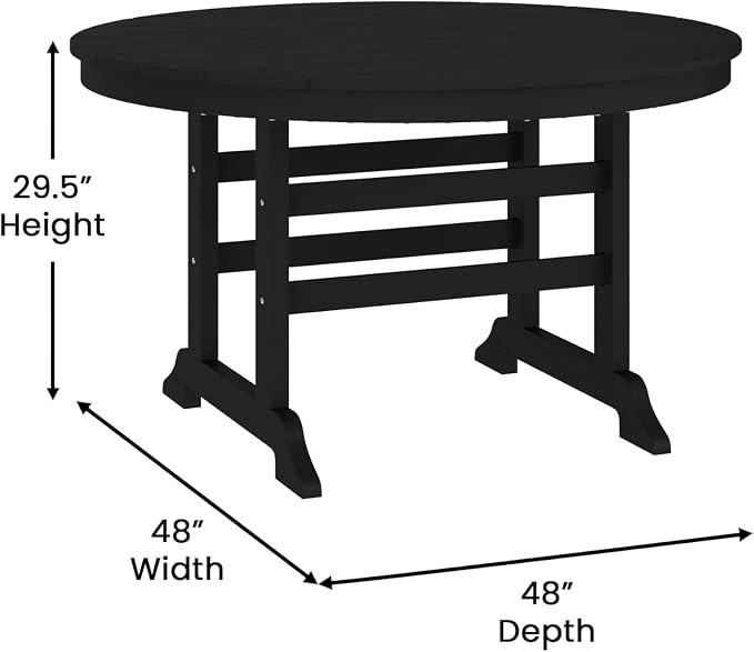 Merrick Lane Leary 48" Round Dining Table for 4 in Black All-Weather Recycled HDPE