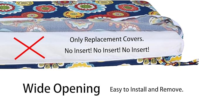 Magpie Fabrics Patio Bench Cushion Cover 54x18x3 Inch, NO Insert! Water&Fade Resistant Outdoor Loveseat Replacement Cover with Zipper (Floral Navy)