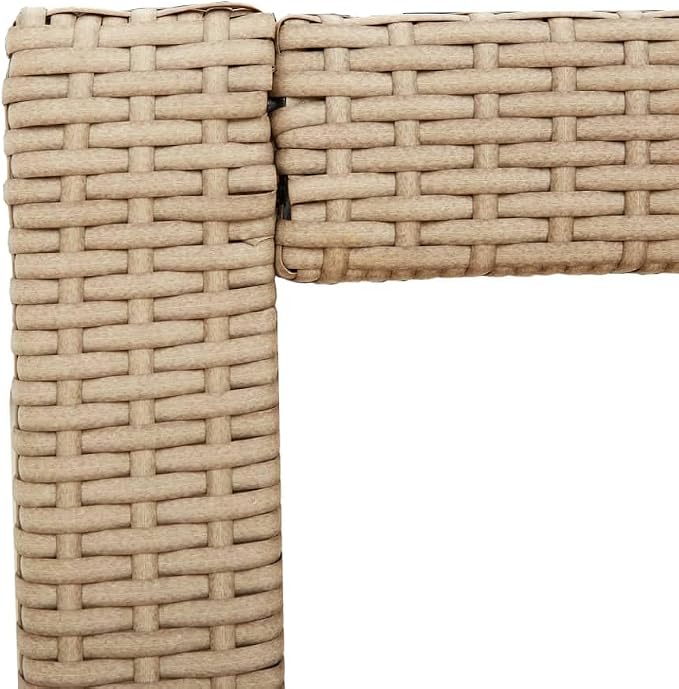 Patio Side Table with Wooden Top Beige 23.6"x15.7"x29.5" Poly Rattan Outdoor End Small Coffee Table for Patio Furniture, Garden, Backyard, or Living Room