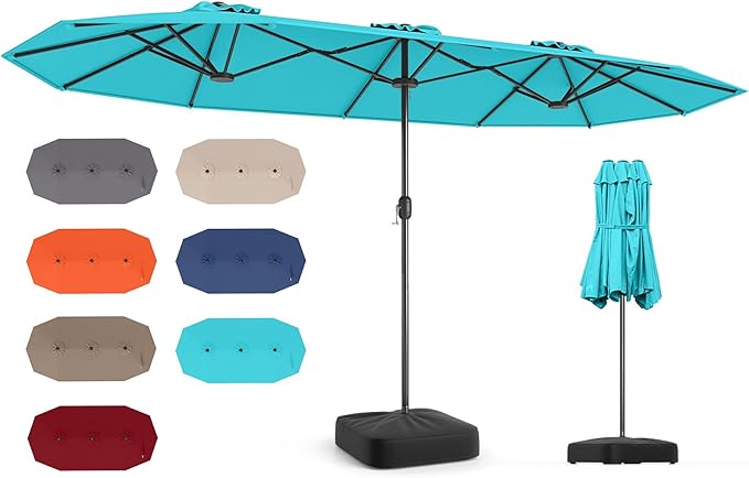 Tangkula 13FT Double-sided Patio Umbrella, Extra Large Twin Table Umbrella with Crank Handle, Umbrella Base, Safety Lock, Air Vent, Outdoor Market Umbrella for Garden Pool Backyard (Turquoise)