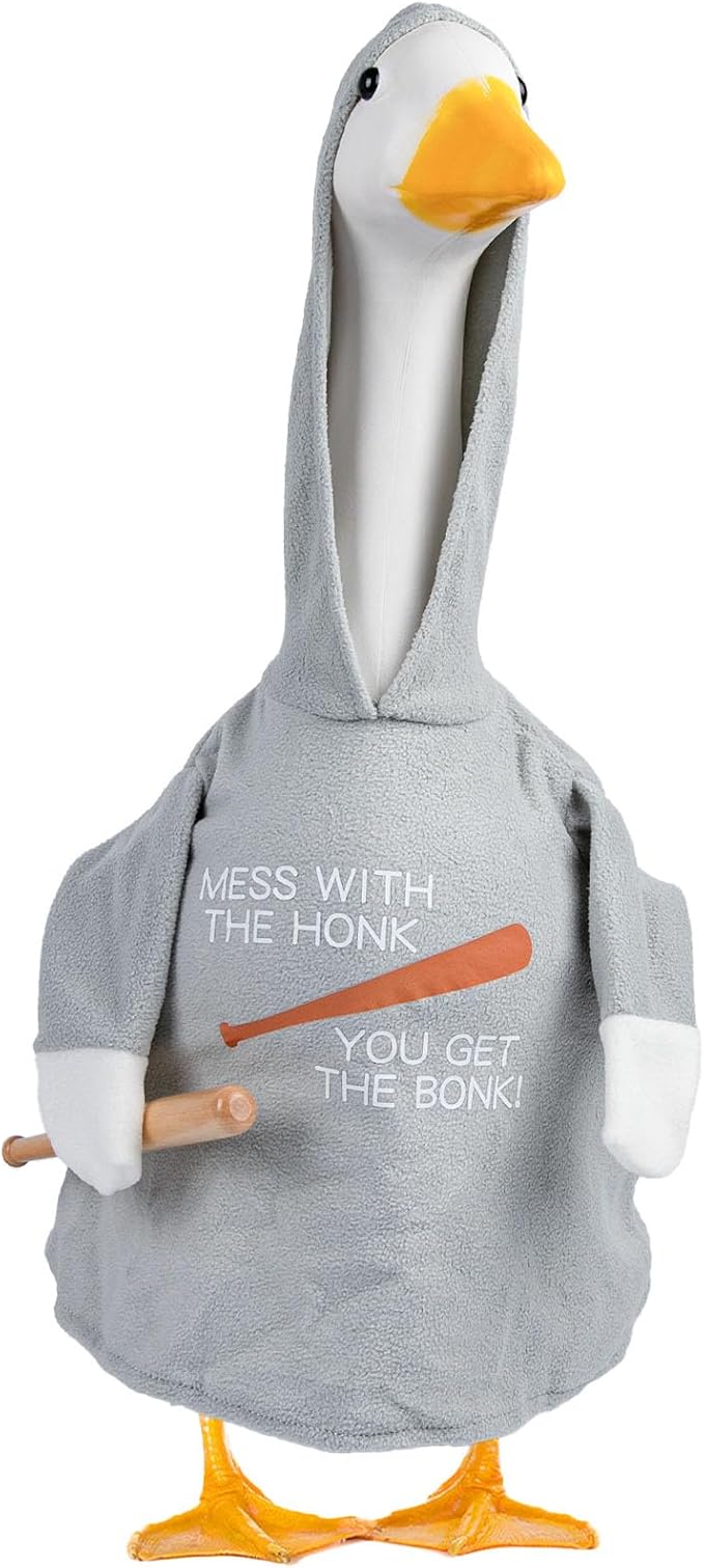 CAMDUCK Porch Goose Hoodie for 23 Inch Goose, Funny Mess with The Honk You Get The Bonk Goose Outfit Clothes, Decorative Lawn Geese Clothes for Yard Garden Patio Decor (Grey)