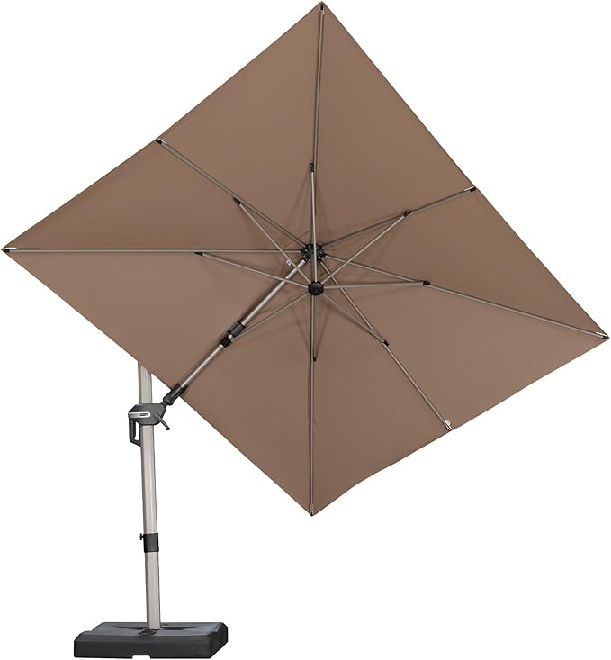 PURPLE LEAF 8' X 10' Left-right Tilting Patio Umbrella Outdoor Swivel Cantilever Umbrella Aluminum Offset Umbrella with Champagne Frame and 360-degree Rotation for Garden Deck Pool, Taupe