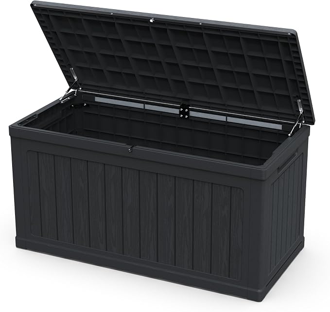 230 Gallon Large Outdoor Storage XXL Deck Box for Patio Furniture, Outdoor Cushions, Garden Tools and Sports,Pools Equipment, Waterproof Resin, Lockable, Black
