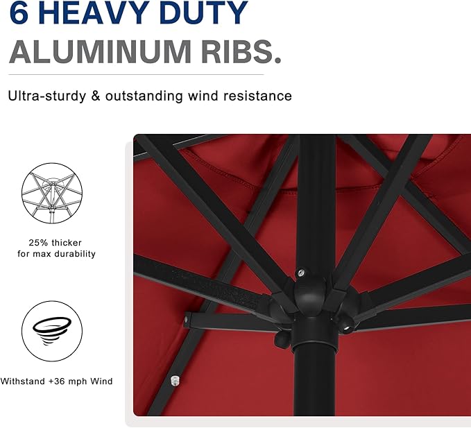 ABCCANOPY Durable Solar Led Patio Umbrellas with 24LED Lights 7.5FT with 6 Sturdy Ribs (Burgundy)