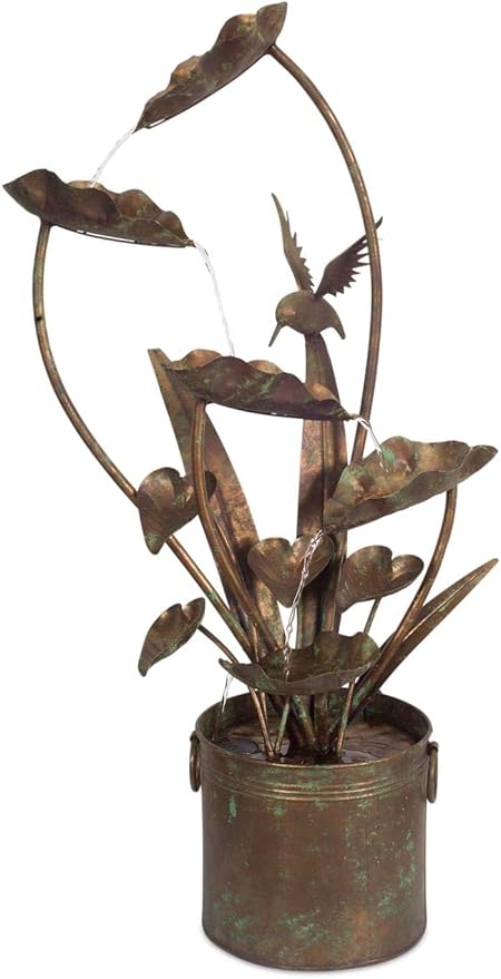 Melrose International Anthurium and Hummingbird Fountain 39.5" H Iron