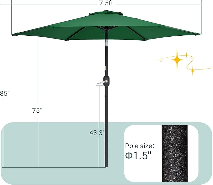 7.5ft Outdoor Umbrella Patio Umbrella,2-Year-Non-Fading,Table Market Patio Umbrella with Push Button Tilt and Crank,for Pool, Deck, Garden,Backyard