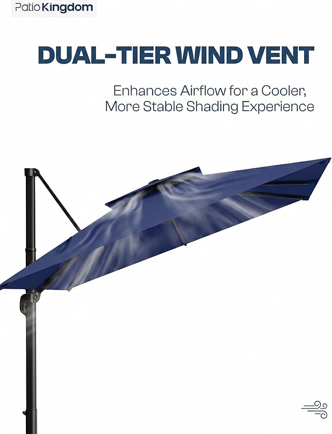 11' Patio Umbrella, Double Top Aluminum Cantilever Umbrella with 360°Rotation, Offset Patio Umbrella with Easy Tilt for Pool Deck Garden Backyard, Navy Blue (Base not Included)