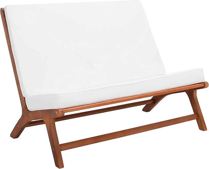 SAFAVIEH Outdoor Collection Chaston Natural Wood/Beige Cushion 4-Piece Conversation Patio Set