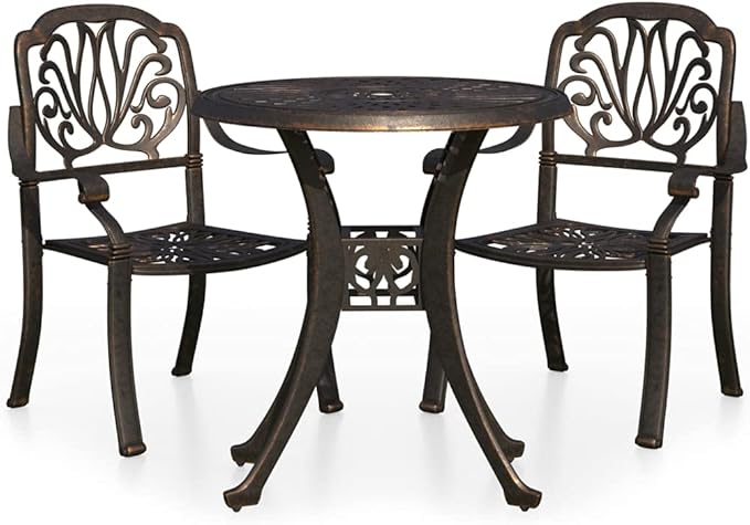 Backyard Furniture Patio Conversation Sets Outdoor Seating 3 Piece Bistro Set Cast Aluminum Bronze Suitable for Swimming Pool, Courtyard, Garden