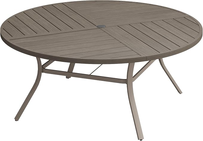 VICLLAX 60" Round Patio Dining Table for 8-10, All Weather Metal Outdoor Table with 1.57" Umbrella Hole and Surdy Frame for Garden Lawn Deck, Grey
