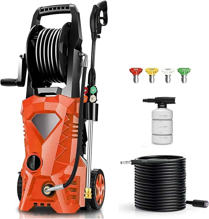 5000PSI Electric Pressure Washer, 3GPM High Power Washer with 4 Pressure Nozzle and Soap Bottle for Home, Car Washing, Fence Cleaning, Patio (Orange)