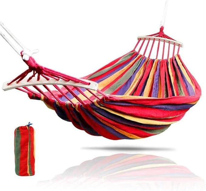 Portable Hanging Hammock Indoor Home Bedroom Lazy Chair Travel Outdoor Camping Swing Thick Canvas Bed Hammocks(Red B)