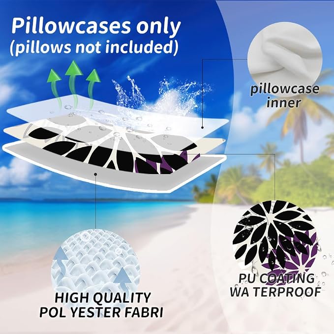 DFXSZ Outdoor Waterproof Pillow Covers 18x18 Set of 2 Black Purple Flower | Spring Summer Waterproof Flower Throw Pillowcases（No Inserts）Outdoor Decor for Patio Funiture Garden Polyester Covers