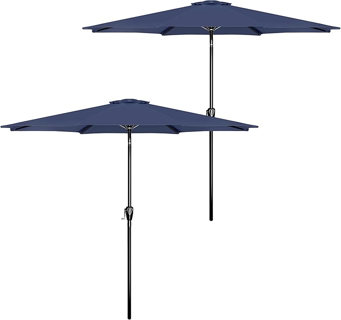 Simple Deluxe 2 Pack 9FT Outdoor Patio Umbrella Table Market Umbrella with Push Button Tilt and Crank, 8 Sturdy Ribs, UV Protection Waterproof for Garden, Lawn, Deck, Backyard, Pool, Dark Blue