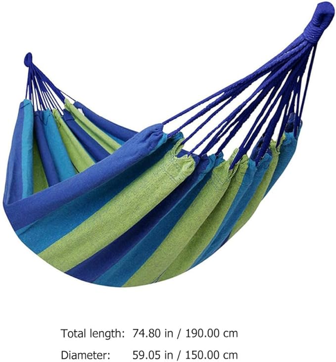 Angoily Double Thick Canvas Hammock for Adults, Outdoor Travel and Camping Swing with 150x190cm Size, Blue Portable Garden Hammock with Storage Bag and Hanging Ropes
