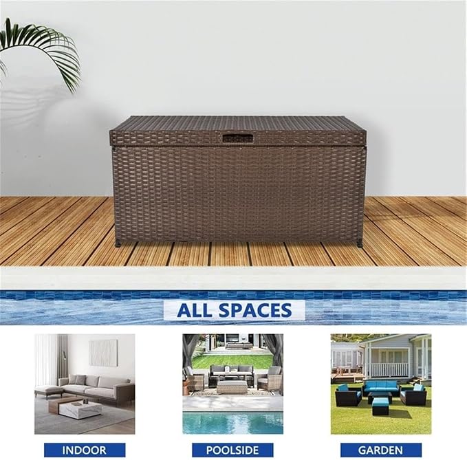 BOWERY HILL Wicker Patio Storage Deck Box, 40 x 20 x 20 in, Resin Wicker and Steel Frame, Espresso Finish, Hinged Lid with Chain Stopper, Handles for Portable Outdoor or Indoor Storage