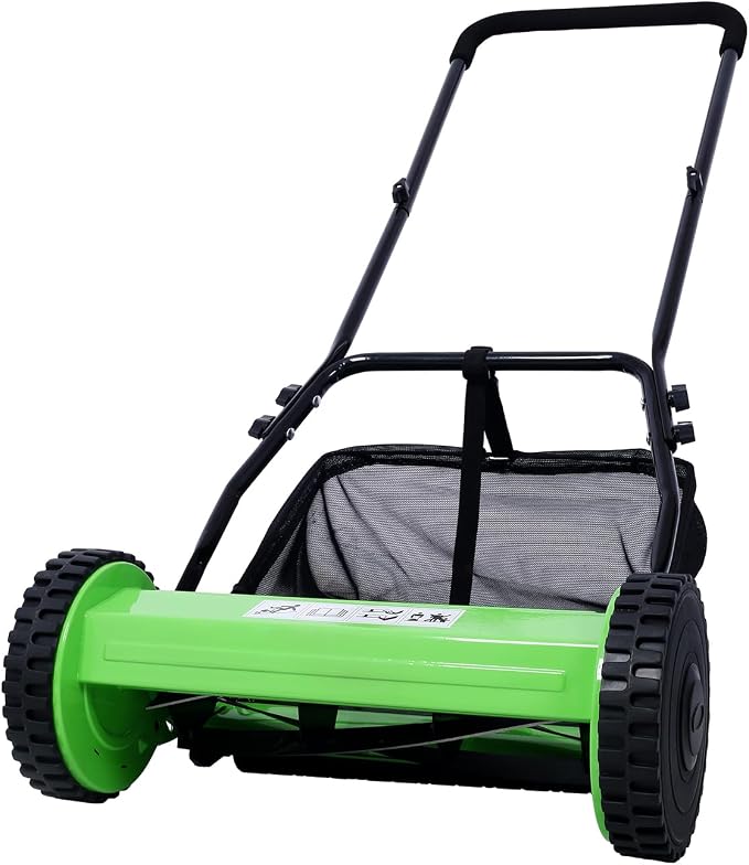 Lawn Mower 16-Inch 5-Blade Reel Mower Push Reel Lawn Mower with Grass Catcher (Green)