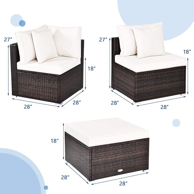 HAPPYGRILL 4 Pieces Patio Conversation Set Outdoor Wicker Sofa Set, Modern Sectional Couch Set with Washable Cushions & Pillows, All Weather PE Rattan Patio Furniture Set (Beige)