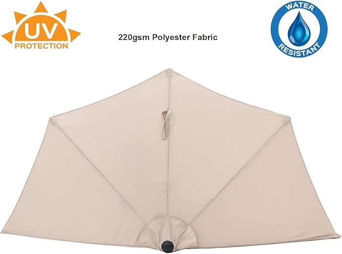 C-Hopetree 9 ft Half Round Outdoor Patio Market Wall Umbrella with Tilt, Beige