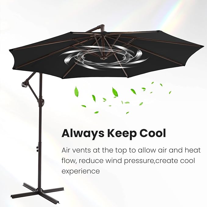 10FT Patio Umbrella, Outdoor Offset Cantilever Umbrella with Sturdy 8 Ribs, Easy Tilt Adjustment for Backyard Pool Garden,Black